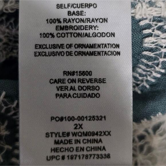 Democracy Raglan Sleeve Crochet Trim Peasant‎ Blouse Plus Size 2X New! - Picture 9 of 10